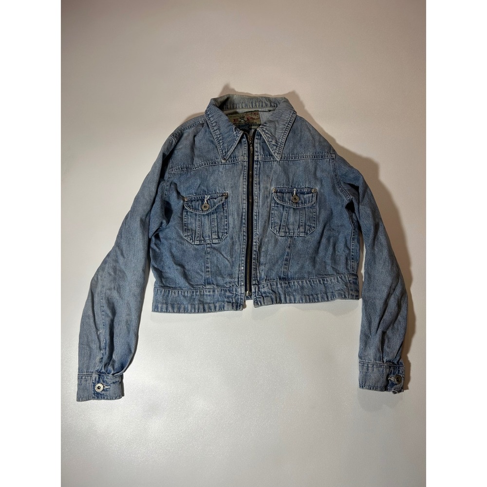 EXP Jeans by Express Denim Jacket Womens M Light Blue Good Cropped Zip Up 90s
